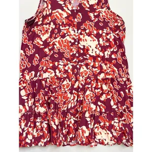 NINE WEST Babydoll Dress Size L Abstract Tiered Ruffle Hem Boho Purple Cream thumbnail 6