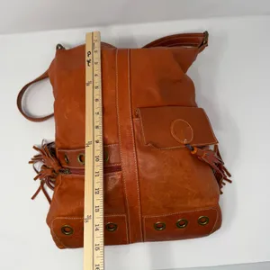 Avorio Italian Leather Tassel Shoulder Bag Orange Boho Womens Large thumbnail 13