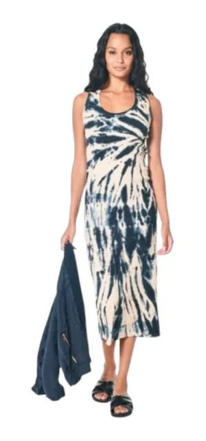 YFB Young Fabulous & Broke Robbie Ribbed Blue Tie Dye Fitted Midi Dress XS thumbnail 1