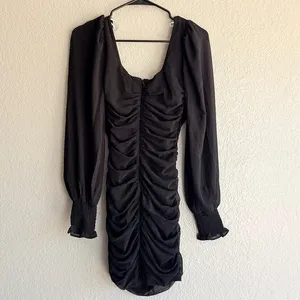 NEW lulus Perfect Sensation Black Mesh Ruched Puff Sleeve Mini Dress Sz Small thumbnail 12