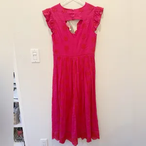 ANTHROPOLOGIE‎ NWT RANNA GIL Tomine Eyelet Midi Dress in Hot Pink size XS thumbnail 4