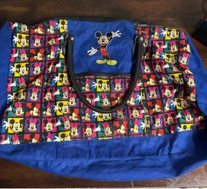 Vintage Disney Mickey Minnie Canvas Duffel Bag Blue Colorful All Over Print Week thumbnail 1