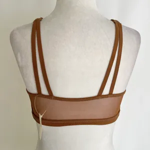 New Aerie Offline Ribbed Plunge Double Strap Mesh Back Sports Bra Brown Size Small thumbnail 6