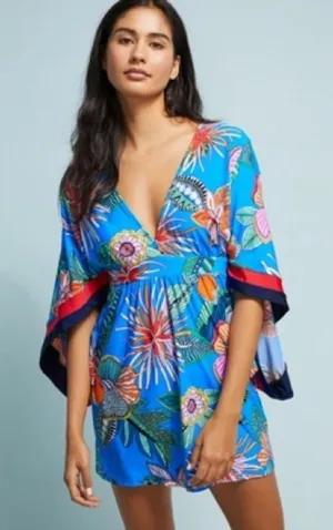 NWT Trina Turk Tahiti Cover-Up Dress Size Small Blue Tropical Print Tunic Resort thumbnail 1