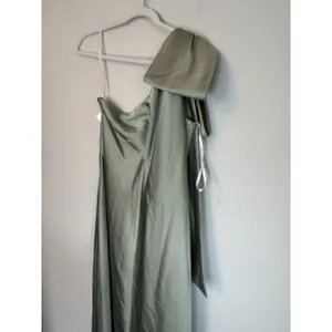 AFTER SIX 6900 Effortless Glam Bow Charmeuse One Shoulder Bow Maxi Sage Green L thumbnail 10