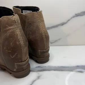 Sorel Womens Tan Leather Joan of Arc Wedge Boots Sz 7.5 Outdoors Gore Minimalist thumbnail 4