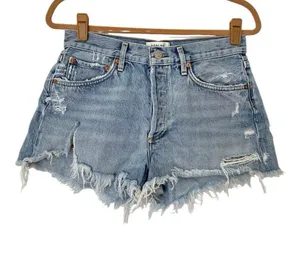 AGOLDE Distressed Jean Shorts Womens 27 Button Fly Blue Denim thumbnail 1