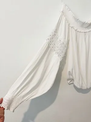 Ramy Brook Marla Blouse Size Small White Off‎ Shoulder Smocked Euro Summer Chic thumbnail 4