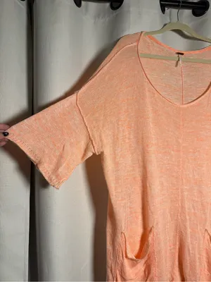 Free People Linen Blend High Low Orange Top Size Large thumbnail 7