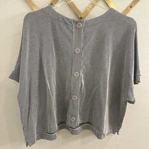 Adrianna Papell Boxy Knit Striped Short Sleeve Top Button Back XL Grey thumbnail 5