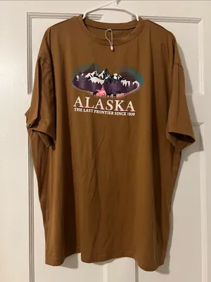 Amazon NWT Alaska Graphic Oversized T-Shirt Vintage Short Sleeve with Round Neck thumbnail 1