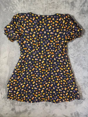 Madewell Sz 14 Navy Floral Button Front Puff Sleeve Mini Dress Cottagecore Boho thumbnail 9