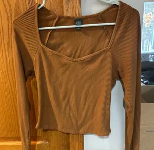 Wild Fable Rust Ribbed Long Sleeve Top thumbnail 1