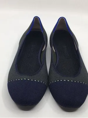 Rothy's The Square Highland Knit Cap Toe‎ Ballet Flats Size 7.5 Navy Blue Green thumbnail 2