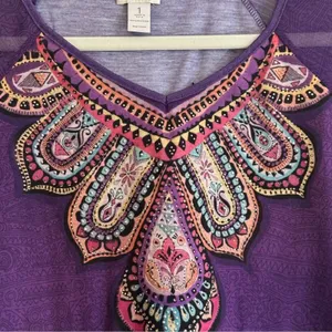 Chico's Top Purple 1‎ Women Embellished Sheer Bell Sleeve Boho thumbnail 9
