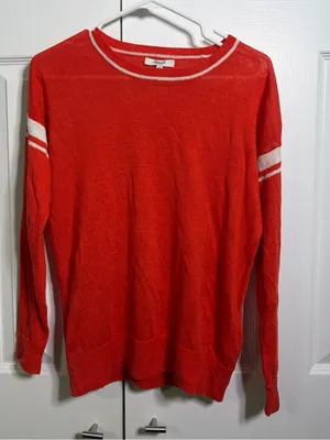 Women’s Madewell Red Crewneck Sweater with Stripe Detail size xs 100% linen thumbnail 1