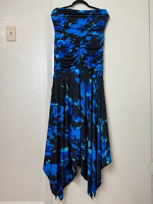 Club London Florianne Navy Floral Print Ruched Bandeau Maxi Dress Size L thumbnail 2