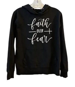 Faith Over Fear Black Unisex Hoodie‎ Large Inspirational Christian Pullover thumbnail 1