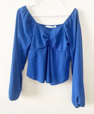 NWT Altar'd State Top Medium Blue Adley Cinched‎ Ruched Babydoll Blouse Medium thumbnail 1