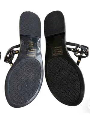 EUC Tory Burch Mini Miller Jelly Sandals Black Gold Size 10 Retail $125.00 thumbnail 8