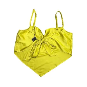 Japna Women’s XS Yellow Satin Cowl Neck Tie Back Cami Top Y2K Handkerchief Hem thumbnail 5