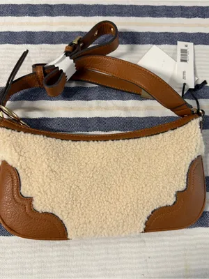 Jessica Simpson NWT Sherpa Shoulder Bag Camel Faux Leather Hobo Purse thumbnail 5