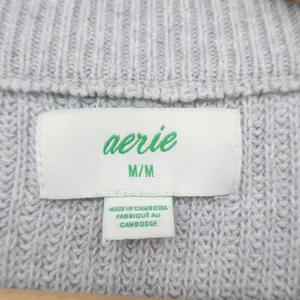 Aerie Sweater Womens Medium Gray Cotton Ribbed Henley Neck Chunky Knit Winter thumbnail 3