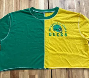 University of Oregon Ducks Half & Half Cropped Tee Green Yellow Women’s thumbnail 1