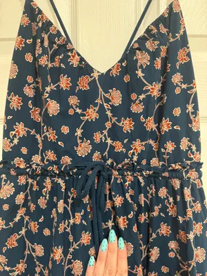 Jenny K Lopez Midi Dress Floral Rope Tie Navy Pink‎ thumbnail 2