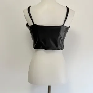 Express Body Contour Corset Top Medium Black Faux Leather Bustier Cropped Cai thumbnail 5