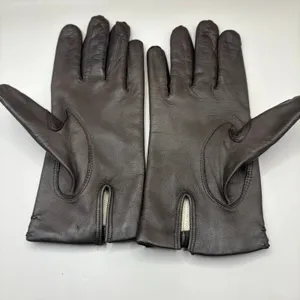 American Vintage VTG Leather Gloves Sz 7 Brown Knit Fabric‎ Lined Unbranded Braided Embellished thumbnail 3