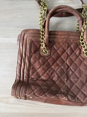 Love Stitch Brown Quilted Faux Leather Tote Bag with Gold Chain Handles & Strap thumbnail 6