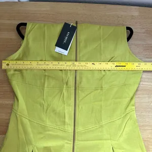 NWT Uoozee A-Line Loose Pleated Front-Zipper Maxi Dress in chartreuse green XL thumbnail 6