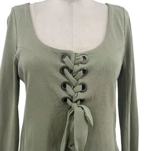 Free People Looking Back Lace-Up Top Sage Green Size Medium‎ thumbnail 5