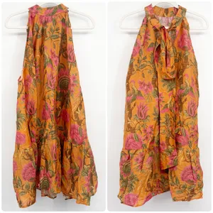 & Other Stories Womens Linen Blend Floral Bow Detail Tiered Trapeze Mini Dress 8 thumbnail 3
