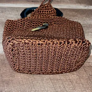 Womens Crochet Double Plastic Handle Tote‎ Handbag Brown 7”x 8.5”x 4” thumbnail 4