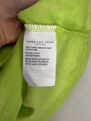 American Eagle Take It Easy Turtle‎ Graphic Baby Tee Neon Green Y2K Fitted Top thumbnail 5