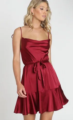 Showpo Like You Never Know Dress In Wine Satin thumbnail 4