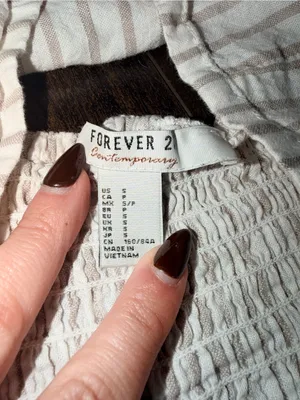Forever 21 Ivory and Tan Striped Button Crop Tank and Midi Skirt Set thumbnail 3