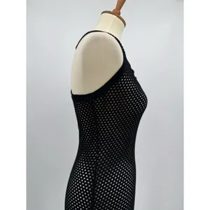 BCBGMaxAzria Etania Mesh Tank Dress Black Raw Hem Mini Bodycon Cover up Beachy S thumbnail 5
