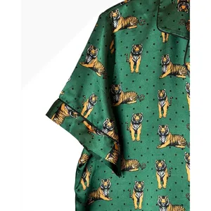 Ekouaer Satin Pajama Set Women XL Green Tiger Print Shorts Set Loungewear thumbnail 8