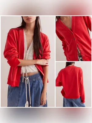 NWOT Free People Take It Easy Cardigan - poppy red - XS thumbnail 2