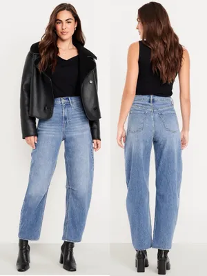 OLD NAVY High-Rise Wow Barrel Leg Jeans Medium Wash Denim Size 6 Short thumbnail 2