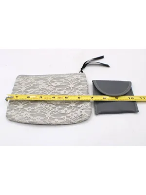 H&M Gray Lace Cosmetic Pouch & Small Faux Leather Set Jewelry Makeup Travel Vtg thumbnail 8