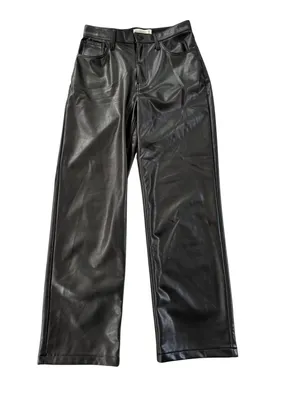 Abercrombie Curve Love High Rise 90s Relaxed Vegan Leather Pant Black Size 26 thumbnail 7