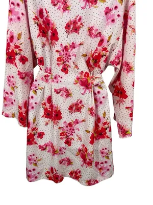 Oscar de la Renta Pink Label Floral Kimono Robe Belted Lounge Lightweight L thumbnail 7