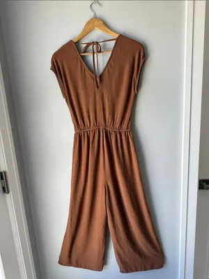 Universal Thread Linen Blend Brown Jumpsuit thumbnail 3
