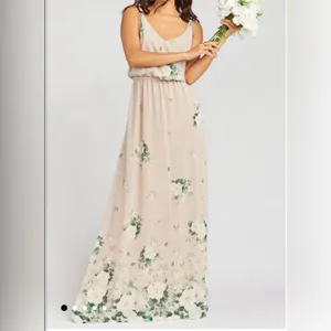 Show Me Your MuMu Kendall Maxi Dress Size XL Cream Green Floral Chiffon Low Back thumbnail 2
