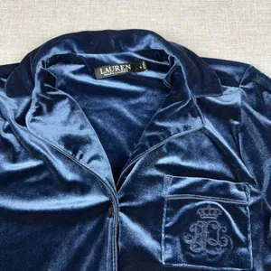 Lauren Ralph Lauren Pajama Top Womens Small Blue Velour Black Label Sleepwear thumbnail 4