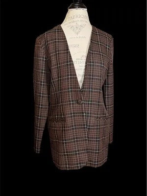 Vintage Willow Ridge Brown Plaid Oversized Blazer Sz XL thumbnail 3
